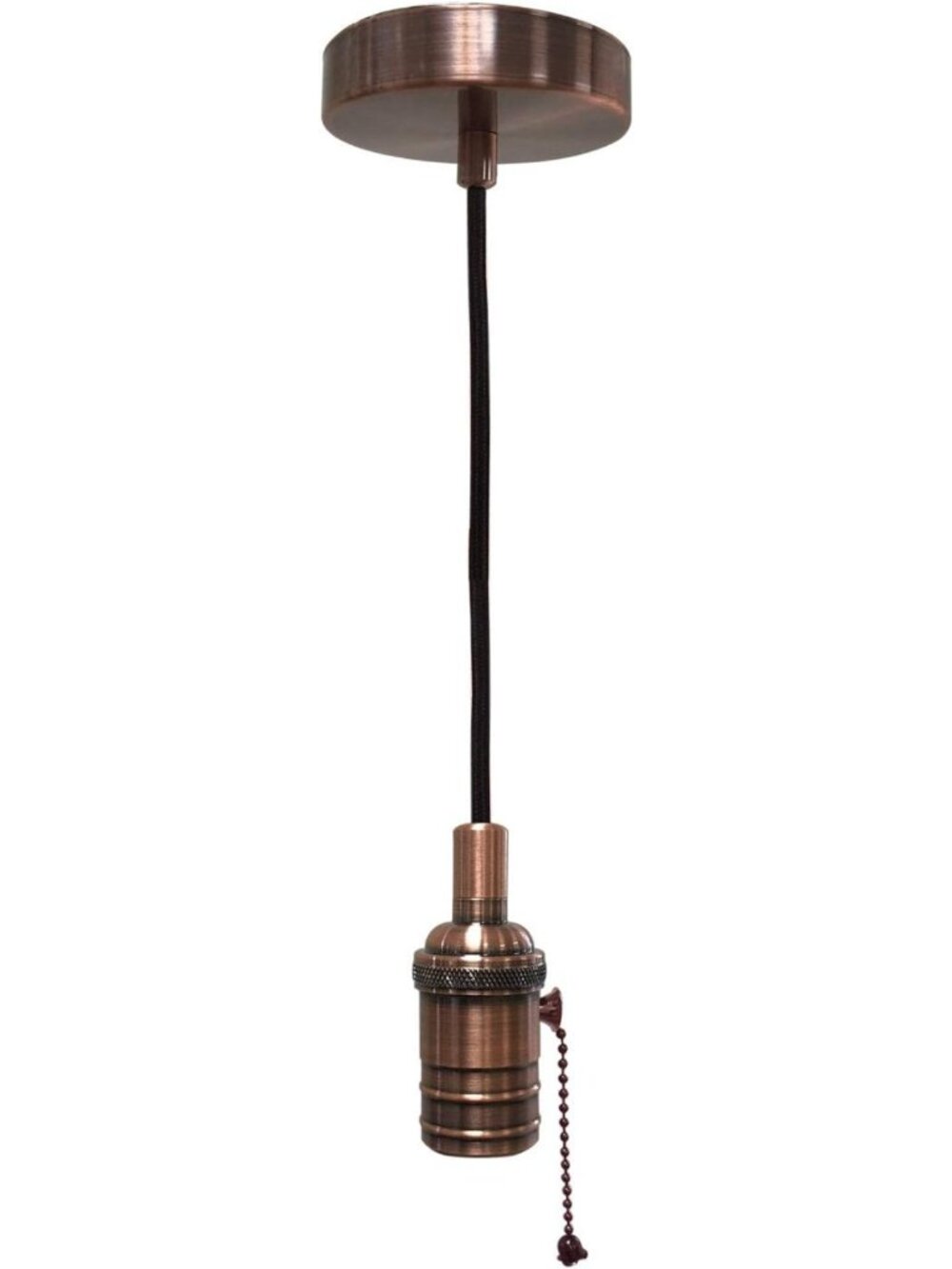 Vintage-Style Hanging Pendant Light with Pull Chain, Antique Copper & Fabric